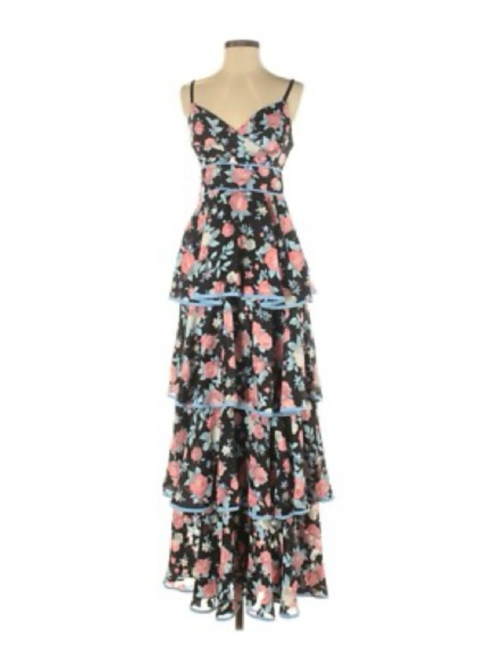 foxiedox Anthropo Black Floral Fairy Whimsigoth Boho Tiered Maxi Dress